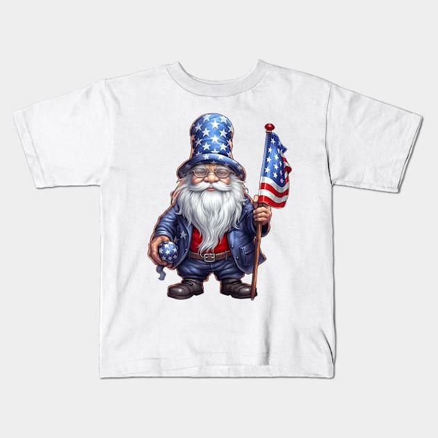 4th of July Gnome #4 Kids T-Shirt by Chromatic Fusion Studio